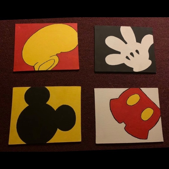 Other 4 Piece Canvas Mickey Mouse Painting Poshmark